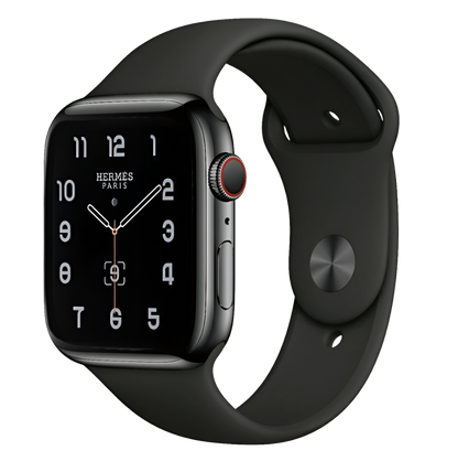 Hermes Apple Watch Series 7 GPS/ Cellular 41 mm - Space Black Stainless Steel Case - Black Silicone Watch Band - Techable