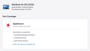 MacBook Air (2020) 13-inch – Apple M1 8-Core CPU • 7-Core GPU – 8GB RAM 256GB SSD – 32 Cycles • AppleCare+ 10/26