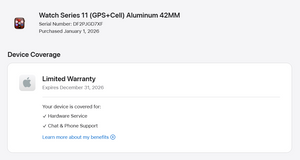 Apple Watch Series 11 (2025) – 42mm • GPS + Cellular – Black Silicone Band – Warranty 12/26