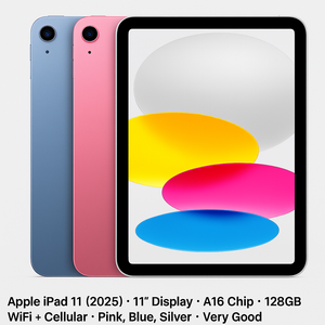 Apple iPad 11 (2025) – 11" Display – A16 Chip – 128GB – WiFi + Cellular  – Very Good
