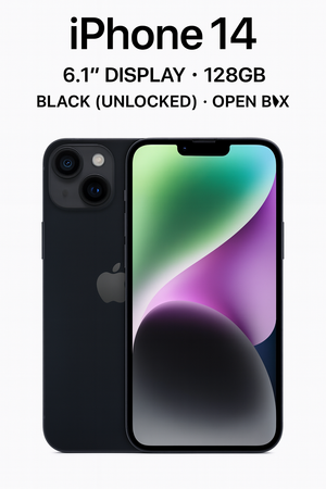 Apple iPhone 14 – 6.1" Display – 128GB – Black (Unlocked) – Open Box