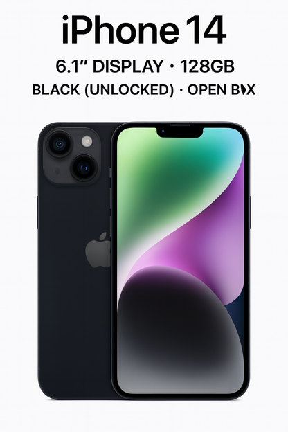 Apple iPhone 14 – 6.1" Display – 128GB – Black (Unlocked) – Open Box