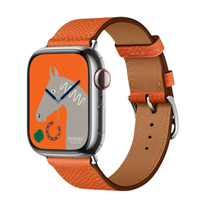 Hermes Apple Watch Series 7 GPS/ Cellular 45 mm - Stainless Steel - Orange Faux Leather Watch Band