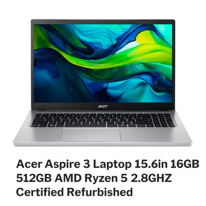 Acer Aspire 3 15.6" Laptop – AMD Ryzen 5, 16GB RAM, 512GB SSD – Certified Refurbished