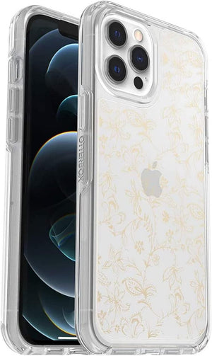OtterBox SYMMETRY SERIES Clear Case for iPhone 13 Pro Max/ 12 Pro Max - Wallflower Graphic (Clear/Gold) (Renewed)