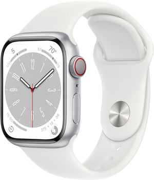 Apple Watch Series 8 (2022) 41mm GPS + Cellular - Silver Aluminum Case & White Sport Band (Certified Refurbished)