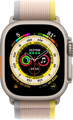 Apple Watch Series Ultra - Titanium Case w/  M/L Yellow/Beige Trail Loop, Unlocked, 49mm - Renewed