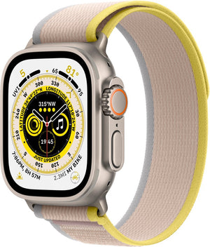 Apple Watch Series Ultra - Titanium Case w/  M/L Yellow/Beige Trail Loop, Unlocked, 49mm - Renewed