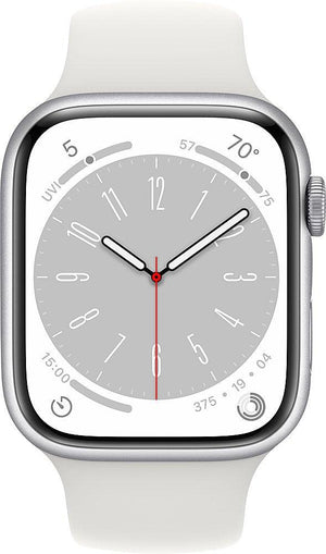 Apple Watch Series 8 (GPS) 45MM Silver Aluminum Case White Sport Band (Pre-Owned) - Techable