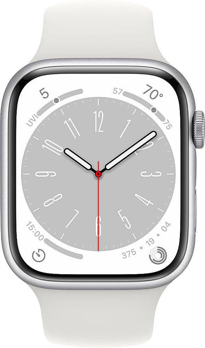 Apple Watch Series 8 (GPS) 45MM Silver Aluminum Case White Sport Band (Pre-Owned) - Techable