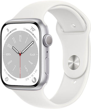Apple Watch Series 8 (GPS) 45MM Silver Aluminum Case White Sport Band (Pre-Owned) - Techable