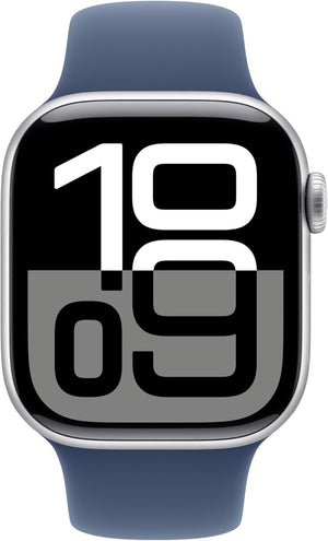 Apple Watch Series 10 (GPS+LTE) 42MM Silver Aluminum Case Denim Sport Band (Renewed)
