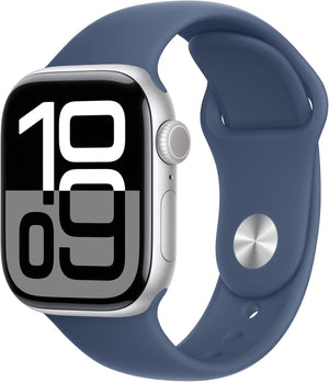 Apple Watch Series 10 (GPS+LTE) 42MM Silver Aluminum Case Denim Sport Band (Renewed)