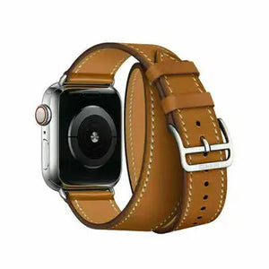 Apple Watch Series 7 (2021) GPS/Cellular A2477  - 45mm Titanium Case - Brown Faux Leather Band