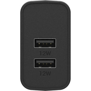 OtterBox USB-A Dual Port Wall Charger, 24W Combined - Black (New)