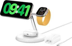 Belkin 3-in-1 Stand 15W Qi2 Wireless Charger - White (Renewed)