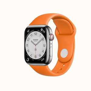 Hermes Apple Watch Series 7 GPS/ Cellular 45 mm - Stainless Steel - Orange Silicone Watch Band - Techable