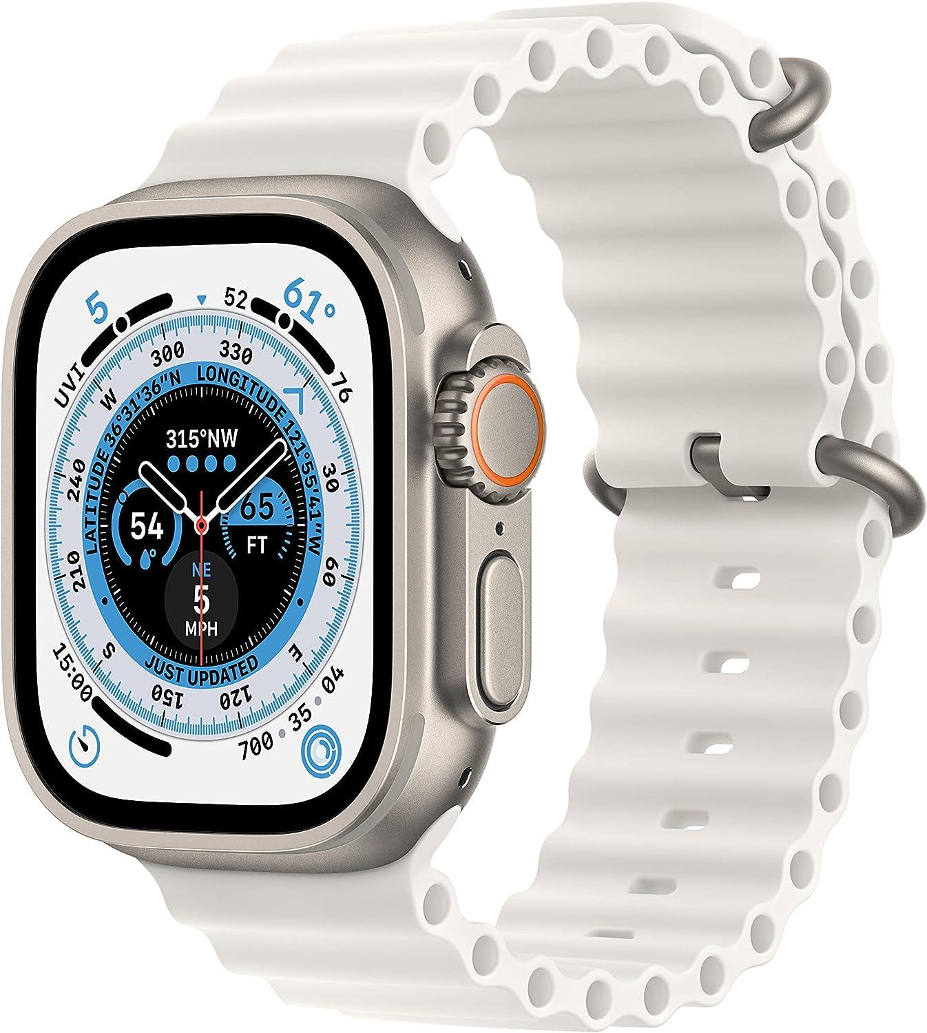Apple Watch Ultra (GPS + LTE) 49mm Silver Titanium Case & White Ocean Band (Pre-Owned) - Techable