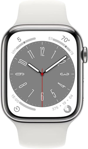 Apple Watch Series 8 GPS + LTE w/ 45MM Stainless Steel Case & White Sport Band (Used)