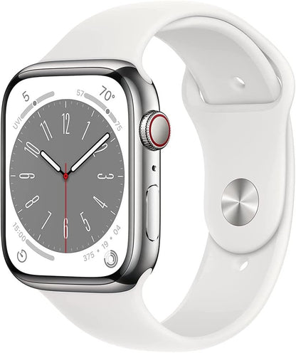 Apple Watch Series 8 GPS + LTE w/ 45MM Stainless Steel Case & White Sport Band (Used)