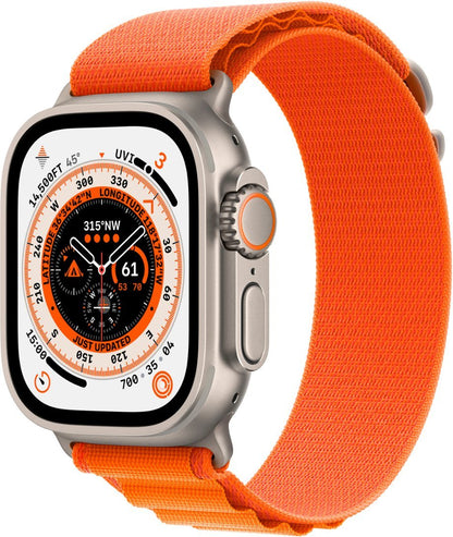 Apple Watch Series Ultra - Titanium Case w/ Medium Orange Alpine Loop, Unlocked, 49mm - Refurbished