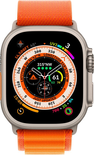 Apple Watch Series Ultra - Titanium Case w/ Medium Orange Alpine Loop, Unlocked, 49mm - Refurbished