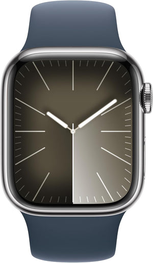 Apple Watch Series 9 (GPS + LTE) 41MM Silver Stainless Steel Case Storm Blue Sport Band (Used)